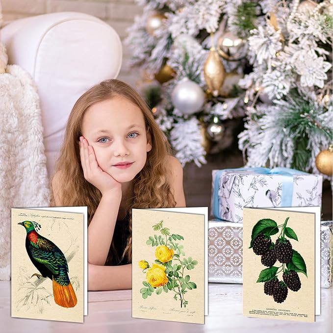 PARTH iMPEX 36 Blank Vintage Note Cards with Envelopes and Stickers – 4x6 Botanical Greeting Cards Bulk – Floral Birds Leaves Animal Retro All Occasion Thank You Cards for Personal Business Use