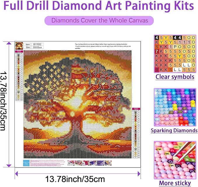 JXDXDJ 5D Diamond Painting Kits for Beginners,Ancient Tree Full Drill Diamond Art Kits for Adults,DIY American Flag Round Diamond Dots for Adults Crafts,Gem Painting Home Wall Decor 13.78x13.78 Inch