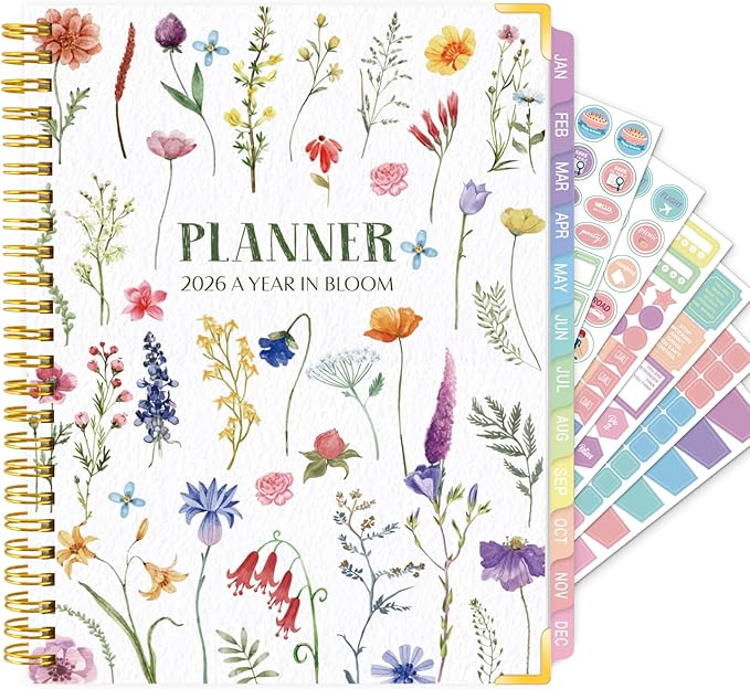 GuassLee 2026 Planner, Weekly and Monthly Planner from January 2026-December 2026, 6.1"x8.4" Aesthetic Agenda Book Planner with Back Pocket, Stickers, Coated Tabs, A5 Size