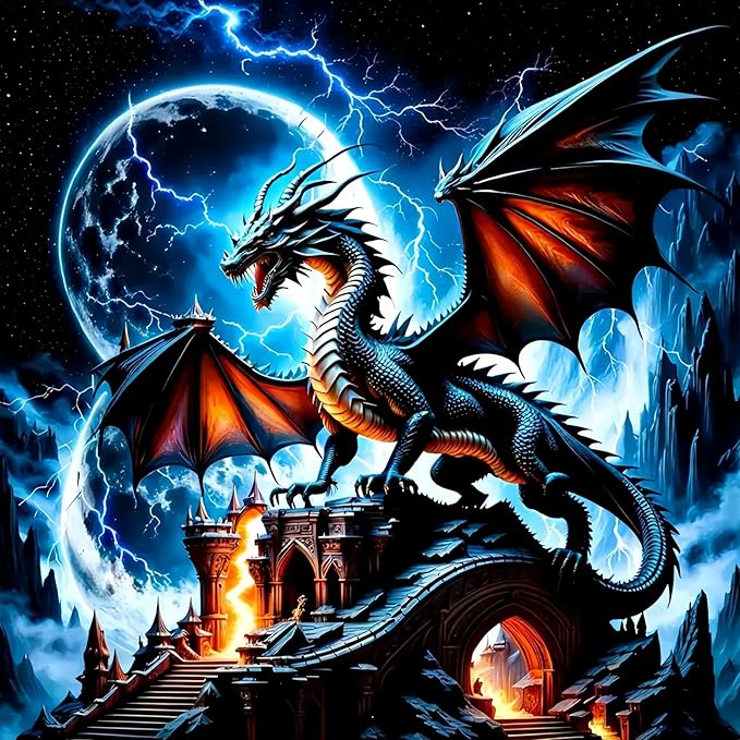 Diamond Paintings Kits for Beginners,Full Round Drill Dragon Diamond Arts Kits for Adults, Lightning Paint by Diamond,5D DIY Diamond Painting Dot Gem Art,for Home Wall Decor 13.8x13.8 Inch