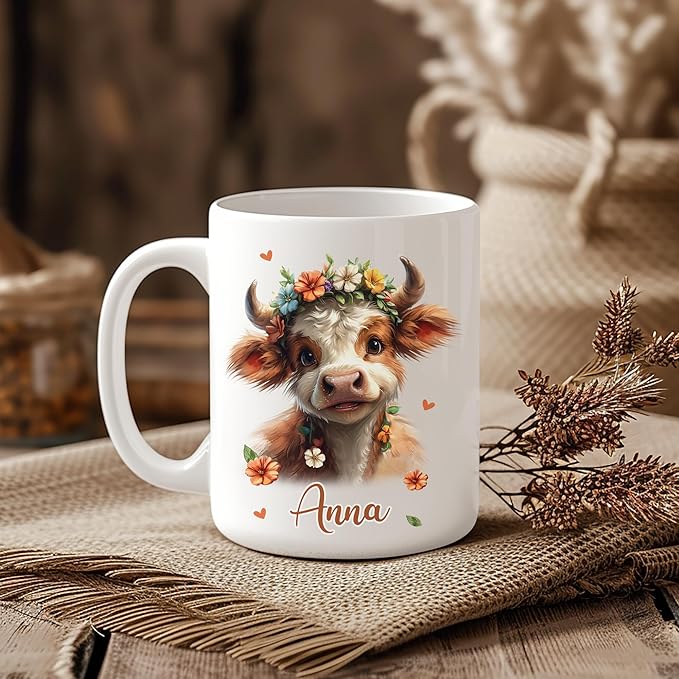 Hyturtle Personalized Highland Cow Mug - Custom Coffee Cup for Animal Lovers - Ceramic 11oz-15oz