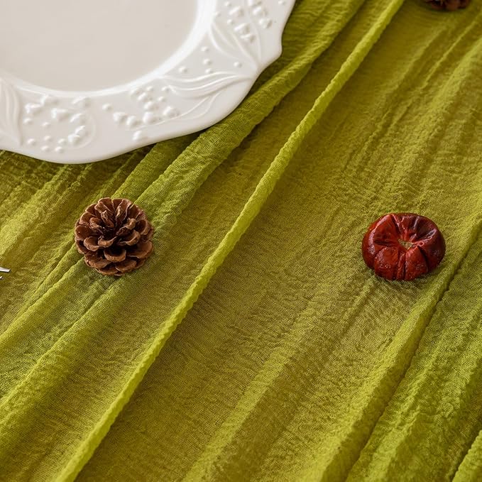 Keketoarrange Moss Green Cheesecloth Easter Table Runner Gauze 120 Inch 10 FT Rustic Boho Cheese Cloth Runner for Wedding Baby Shower Bridal Shower Long Sheer St Patricks Day Spring Home Decorations