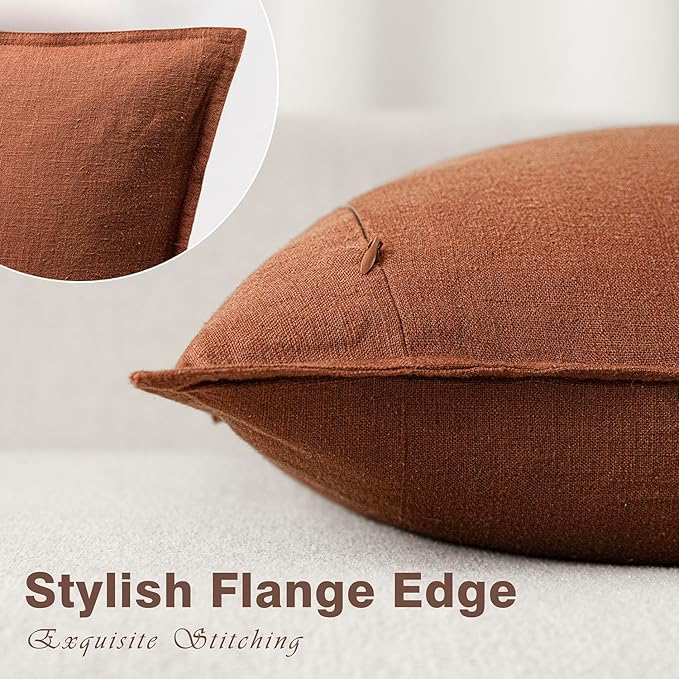 Foindtower Pack of 2, Decorative Linen Soild Throw Pillow Covers Soft Accent Cushion Case Farmhouse Neutral Pillowcase for Chair Couch Sofa Bedroom Living Room Home Decor 16 x 16 Inch Fall Rust Orange