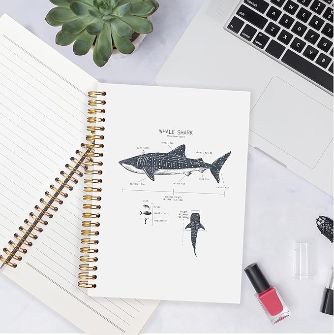 Whale Shark Notebook Journal for Note Taking, Marine Biology Gifts, Ocean Animal Beach Spiral Notebook, Ocean Themed Gifts, 5.5x8.3 Inch