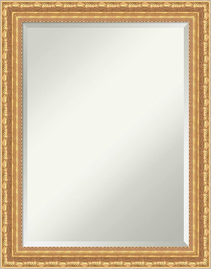 Amanti Art Gold Wall Mirror 28x22 Versailles Gold Rectangle Bathroom Mirror for Wall Decor Living Room, Medium Traditional Wood Frame, Hangs Horizonally and Vertically, Bathroom Decor, Beveled Edge