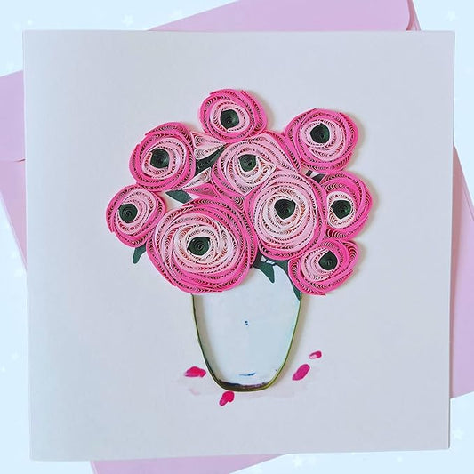 Quilling Cards, handmade card, quilled cards with Dedicated Paper Handmade Art for all occasions: Mother's day, Father's day, Birthday... Roses flowers