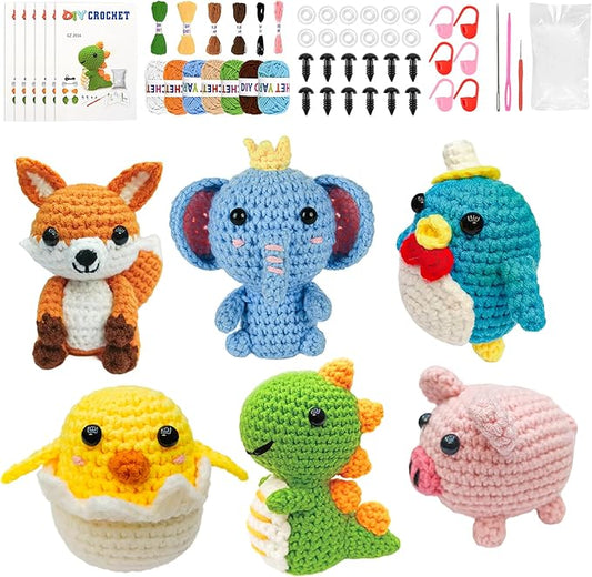 Mobelixy 6PCS Crochet Kit for Beginners, 2026 Christmas Knitting Kit with Step-by-Step Video Tutorials, Beginner Crochet Kit for Adults (Green)