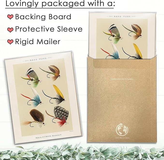 DREAM BIG PRINTABLES Vintage Fly Fishing Art Prints (Set of 4) - Unframed - 8x10 | Great Gift for Fisherman - Reproductions of Vintage Fishing Lure Drawings - Rustic Decor