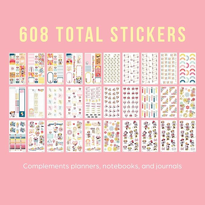 Happy Planner Disney Sticker Pack, Multicolored Planner Stickers for Teachers, Back-to-School Accessories, Sunny Minnie Theme, Classic Size, 30 Sheets, 608 Stickers Total