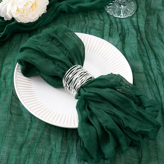 20 Pack Emerald Green Cheesecloth Napkins Spring Cloth Napkins Set of 20 Dinner Napkins Bulk 21x21 Inches for Wedding Bridal Shower Baby Shower Valentine's Day
