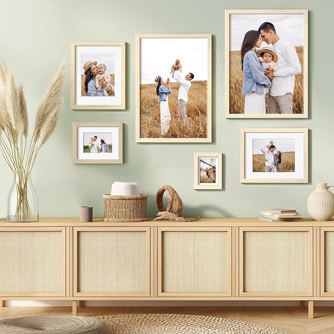 20x24 Picture Frame with Mat for 16x20 Set of 3, Natural Wood Grain 20x24 Frame for Wall Mounting (3 Pack, Natural)