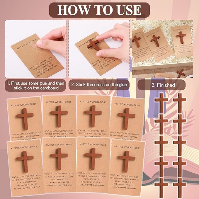 Bucherry 120 Set Pocket Hug Token Bulk Hug Greeting Cards with Mini Wooden Cross Greeting Cards Keepsake Exchange Card Relationship Gift for Friends Colleagues Family Christians Church Gifts (Brown)