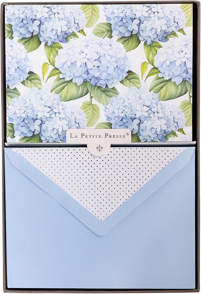 Hortensia Designer Cards by Graphique Luxe Collection, Silver Foil Embossed Stationary Boxed Set, 10 Blank Cards with 11 Envelopes, All Occasion Greetings, 5.25" x 3.8"
