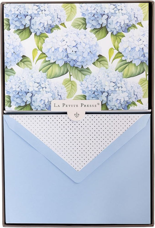 Hortensia Designer Cards by Graphique Luxe Collection, Silver Foil Embossed Stationary Boxed Set, 10 Blank Cards with 11 Envelopes, All Occasion Greetings, 5.25" x 3.8"