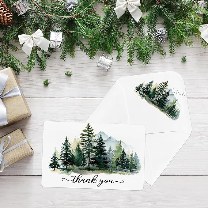 Artoid Mode 36 Pack Bird Tree Mountain Forest Thank You Cards Gift With Envelope Sticker Blank Note Greeting Cards, 4 x 6 Inch