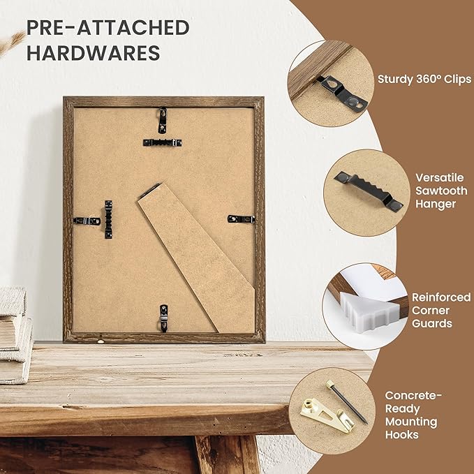 Dreamland 8x10 Picture Frame, Solid Oak Wood Photo Frame with Mat for 5x7, 8 x 10 Matted Picture Frames with Resistant Plexiglass for Wall Mounting or Tabletop, Walnut Color, Set of 1
