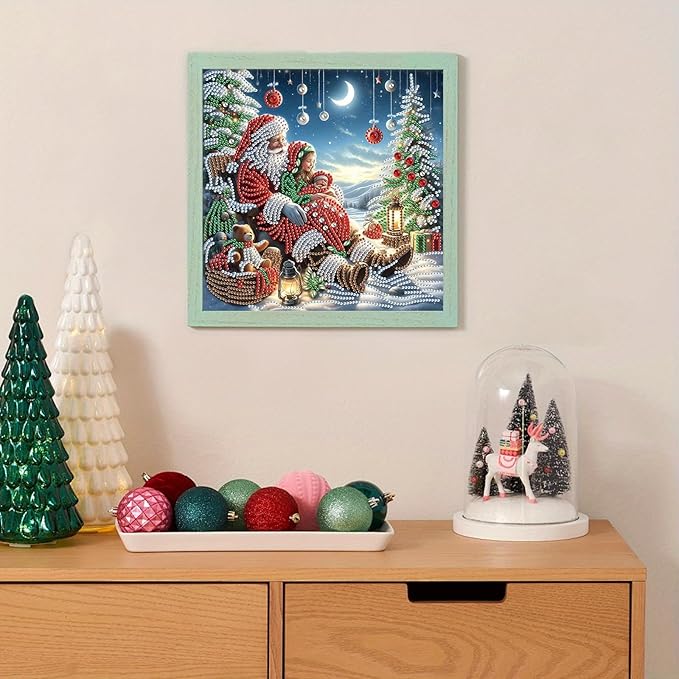 Tontut Diamond Painting Kit for Adult Beginners, Moon Santa Claus Christmas Tree 5D Special Diamond DIY Crystal Rhinestone Crafts for Home Wall Decoration