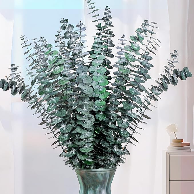 21 Pcs Real Dried Eucalyptus Stems, 17" Natural Fresh Eucalyptus Branches for Shower, Greenery Leaves for Vase Filler, Fragrance, Fresh Silk Dry Live Plants Decor