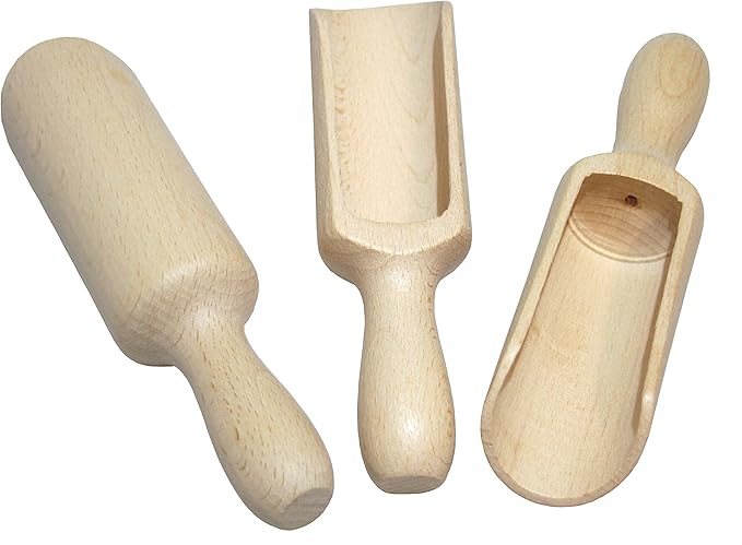 efo Large Wooden Scoop Set of 3 – Rustic Bathsalt Scoop - Multipurpose Wooden Spoon - Wood Salt and Spice Scoops – Stylish Wooden Candy Spoon - Washing Powder Scoops - 3 pcs, size 6.7" / 17cm
