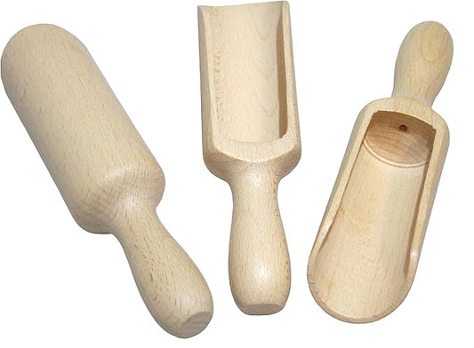 efo Large Wooden Scoop Set of 3 – Rustic Bathsalt Scoop - Multipurpose Wooden Spoon - Wood Salt and Spice Scoops – Stylish Wooden Candy Spoon - Washing Powder Scoops - 3 pcs, size 6.7" / 17cm
