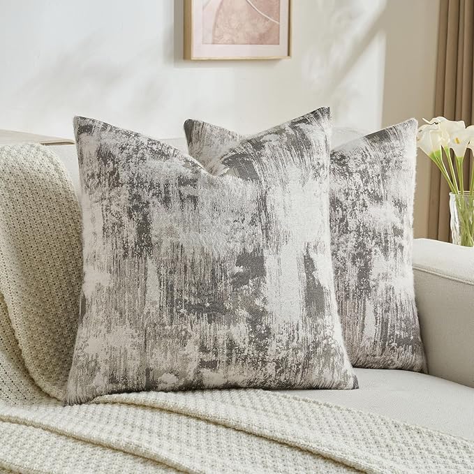 FUTEI Black White Decorative Throw Pillow Covers 18x18 Inch Set of 2,Jacquard Weave Cushion Case in Soft Faux Cashmere,Modern Home Decor for Couch Living Room