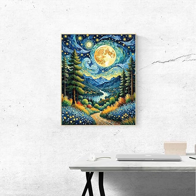 ldazao Moon Paint by Numbers Kit for Adults Beginner Forest Adult with Frame Wooden Easel Paint by Number Kits for Gift Home Wall Decor 16x20 Inch