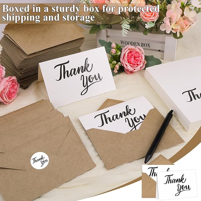 600 PCS Thank You Cards with Envelopes & Matching Stickers, Thank You Notes Bulk 4x6 Inch Minimalistic Design for Business, Baby Shower, Wedding, Small Business, Graduation, Bridal Shower, Funeral,White