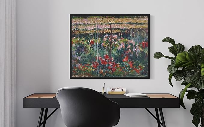 Peony Garden Claude Monet Wall Art Print Poster, Impressionist Painting Wall Art Wall Decor, for Bedroom and Living room Bathroom Decor 115 (Peony Garden, 11 x 14 inches, Black Frame)