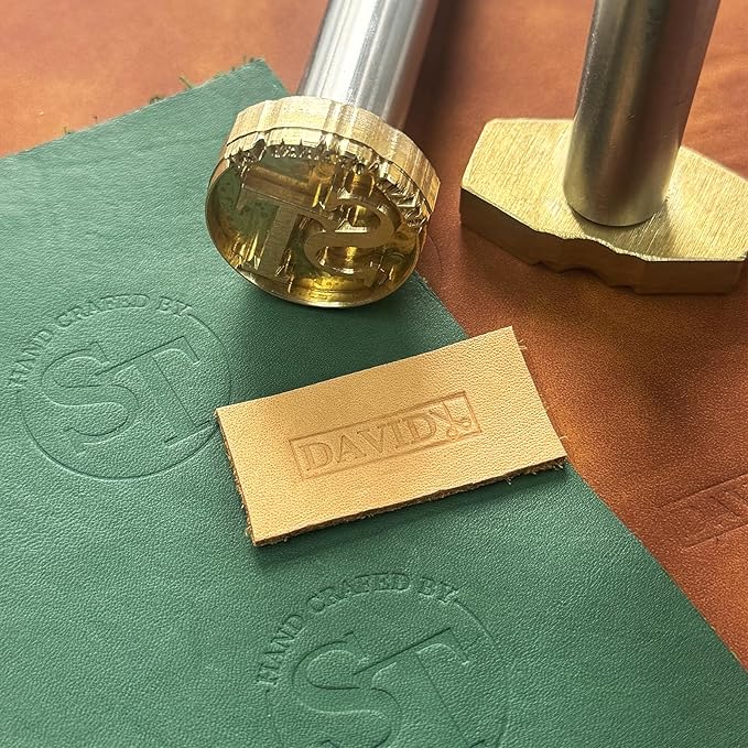 XRLSG Custom Leather Stamp Personalized Leather Brass Embossing with Logo Text Hammer Press Leathercrafting Tool Gift for Leather Craftsman Dad Husband Boyfriend