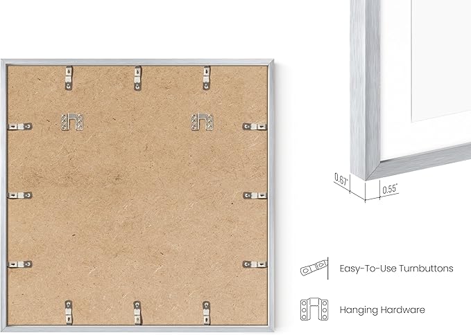 HAUS AND HUES 20x20 Silver Metal Picture Frames Matted to 16x16 - Premium Aluminum with Hanging Hardware, Shatterproof Plexiglass - Ideal for Home or Office (20x20 in, Silver, Set of 4)