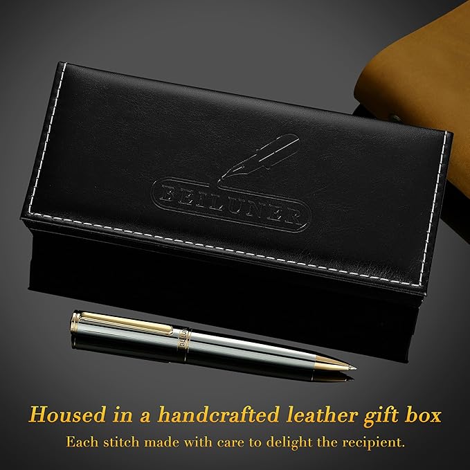 BEILUNER Silver Gold Gel Pen - Luxury Featuring sophisticated chrome finishes, with 24K Gold Accents, Best Pen Gift Set for Men & Women, Business Signature, Executive, Office Retractable Pens
