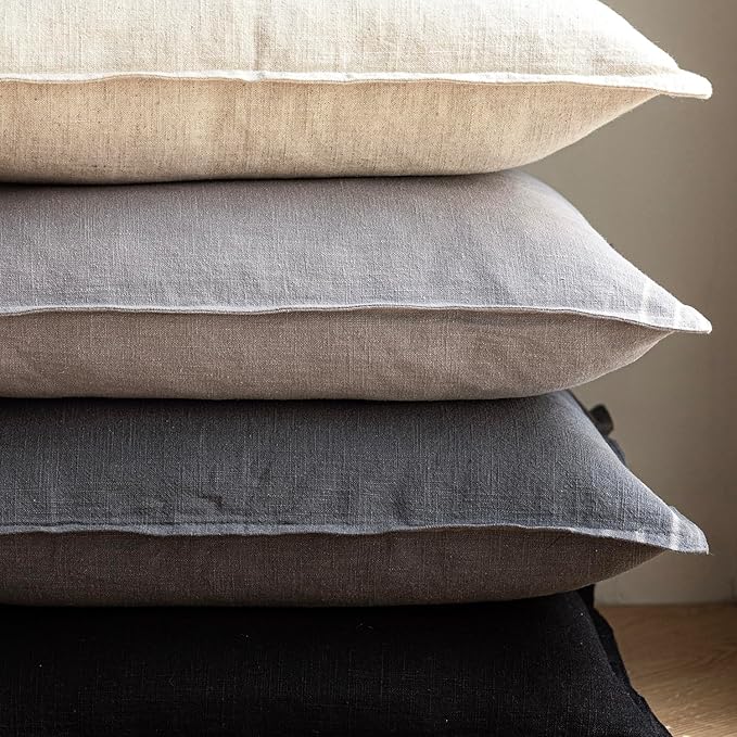 Foindtower Pack of 2, Decorative Linen Soild Throw Pillow Covers Soft Accent Cushion Case Boho Farmhouse Pillowcase for Chair Couch Sofa Bedroom Living Room Home Decor 26 x 26 Inch Light Rustic Gray