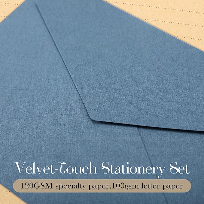 Gueevin 108 Pcs A5 Stationery Letter and 4 x 6 Envelopes Set with 120 Stickers 72 Lined Writing Paper 36 Envelopes Velvet Touch Stationery for Office Wedding Baby Shower Party Invitation(Blue)