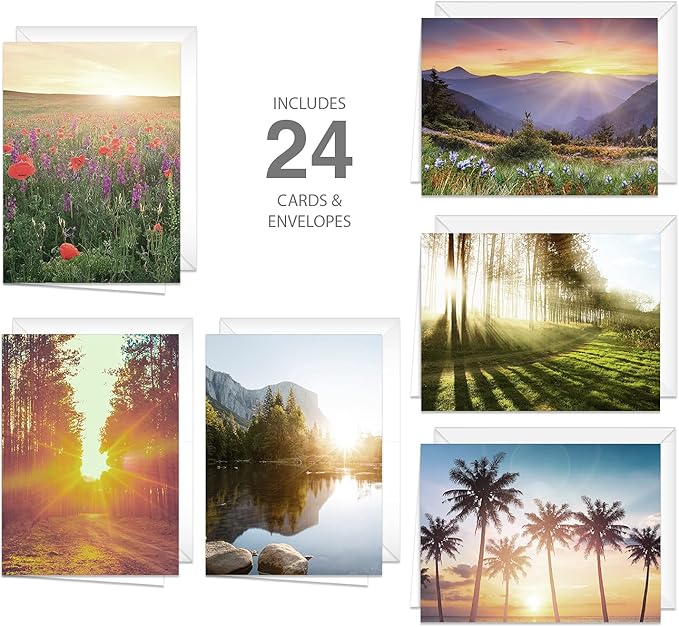 Canopy Street Beautiful Sunrise Greeting Note Card Pack / 24 Nature Greeting Cards With White Envelopes / 6 Lovely Outdoor Sunset Scenery Designs / 4 5/8" x 6 1/4" All Occasion Sympathy Cards