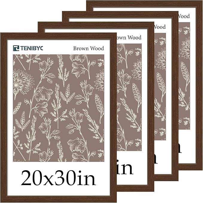 Picture Frame 4 Pack - Solid Wood Poster Photo Frame - Woodgrain Series - Room, Office, Gallery, Studio Display - Wall Hanging
