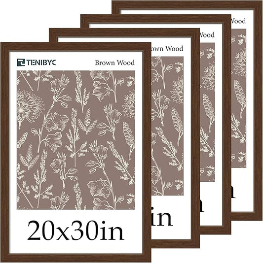 Picture Frame 4 Pack - Solid Wood Poster Photo Frame - Woodgrain Series - Room, Office, Gallery, Studio Display - Wall Hanging