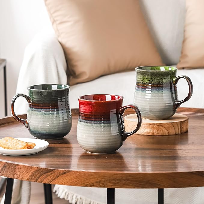 21 oz Large Ceramic Coffee Mugs, Pottery Mug Handmade, Ceramic Tea Cups with Handle for Office and Home, Dishwasher and Microwave Safe (Blue Grey)
