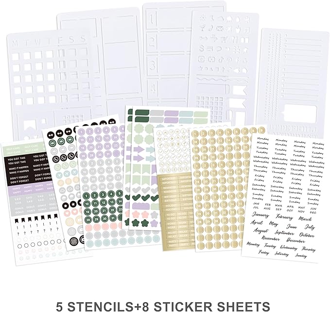 &And Per Se Bullet Dotted Journal Kit, A5 Hardcover Dotted Journaling Set (Light Apricot), 6 Fineliner Pens, 8 Sticker & 5 Stencil Sheets, 6 Washi Tapes with Giftable Box