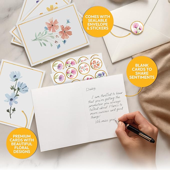 30 Pack Floral Blank Cards and Envelopes – 4 x 6 Inch Greeting Stationery Set for Encouragement, Celebration, Sympathy, Gratitude, 10 Botanical Image, Coordinated Liners, Seal Sticker, Gift Ready Box
