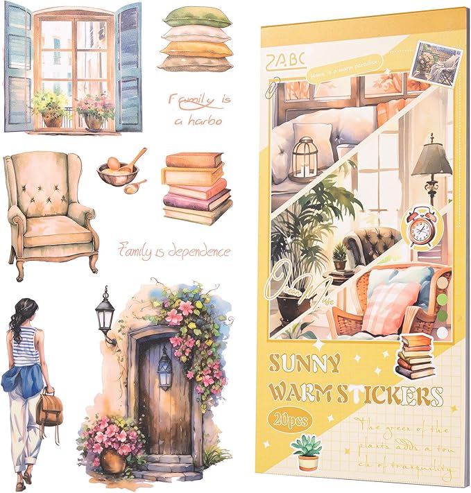 Journaling Sticker Book, 20 Sheets Scrapbook Stickers, Junk Journal Supplies, Pre-Cut Aesthetic PET Materials, Watercolor Scrapbooking for Adults, Decorative Ephemera Planner Arts Craft