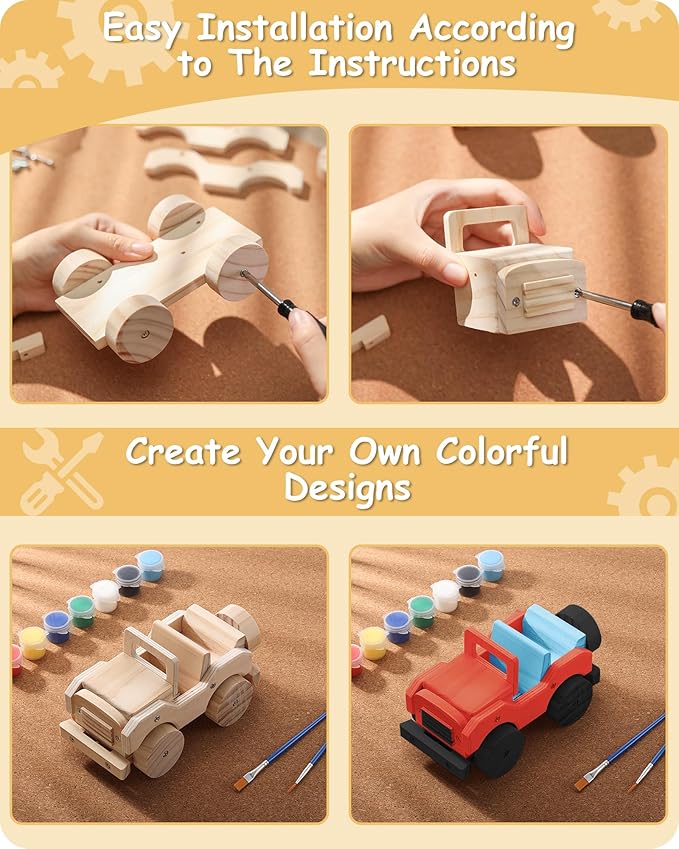 SainSmart Jr. Woodworking Building Kits for Kids with Birdhouse, 4-in-1 Kids STEM Projects Set, DIY Wood Crafts Assembly Toys with Paints & Brushes for Boys and Girls