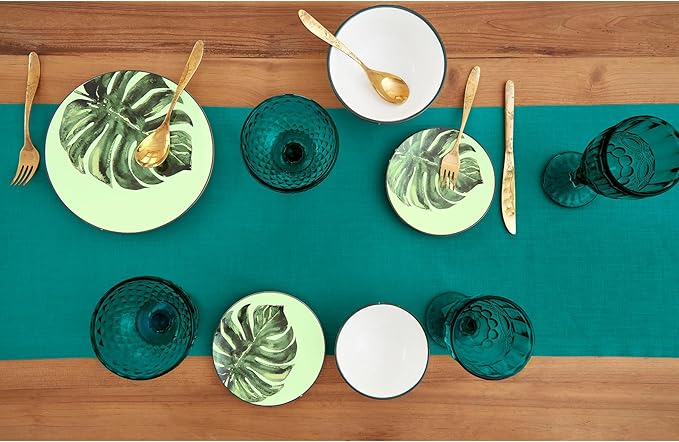 Solino Home Linen Teal Table Runner 90 Inches Long - 100% Pure Linen 14 x 90 Inch Table Runner for Dining - Fete, Handcrafted and Machine Washable