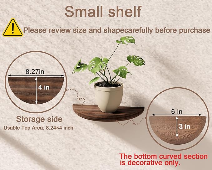 Solid Wood Half Round Floating Wall Shelves | Elegant Floating Shelves, Elevate Your Space. Perfect for Living Rooms, Bathrooms, Bedrooms, Offices, Children's Rooms