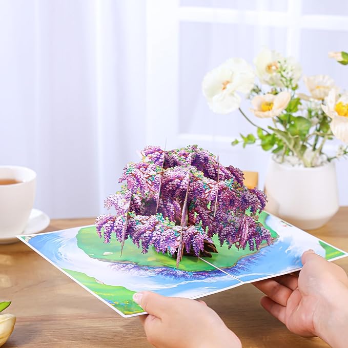 Wisteria Tree Pop-Up Mother's Day Cards, 6x8 in Birthday Card for Mom, Gift for Birthday, Anniversary, Mothers Day, Thank You, Get Well, All Occasion for Women, Her, Wife, Sister, Daughter, Grandma