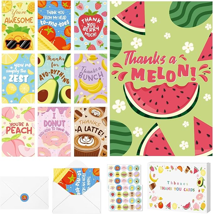 40 Pack Funny Thank You Cards with Envelopes & Stickers, 4×6 in Cute Thank You Card, Blank Cards and Envelopes Greeting Card for Kids Birthday, Wedding, Baby Shower, Thanksgiving, Christmas