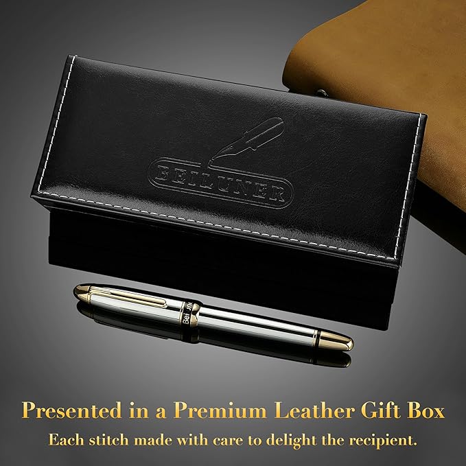 BEILUNER 315 Luxury Rollerball Pen, Stunning Silver Chrome with 24K Gold Finish, Luxury Grade Craftsmanship, Best Pen Gift Set for Men and Women, Graduation, Executive, Office, Fancy, Nice Pens