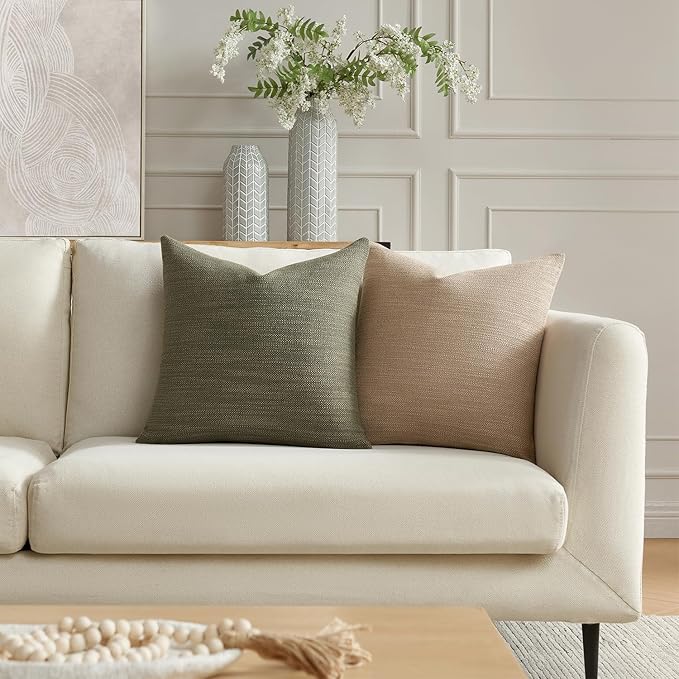 Meekio Set of 2 Linen Look Khaki Pillow Covers 12x20, Decorative Throw Pillow Covers for Couch, Sofa, Bed & Living Room Decor