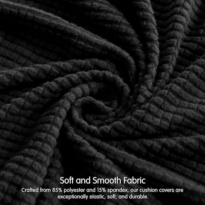 CHUN YI 3 Piece Couch Cushion Covers for XL-Sofa Seat Slipcovers Suitable with Spandex Jacquard Washable Fabric (3 Piece XL-Sofa Cushion Covers, Black)