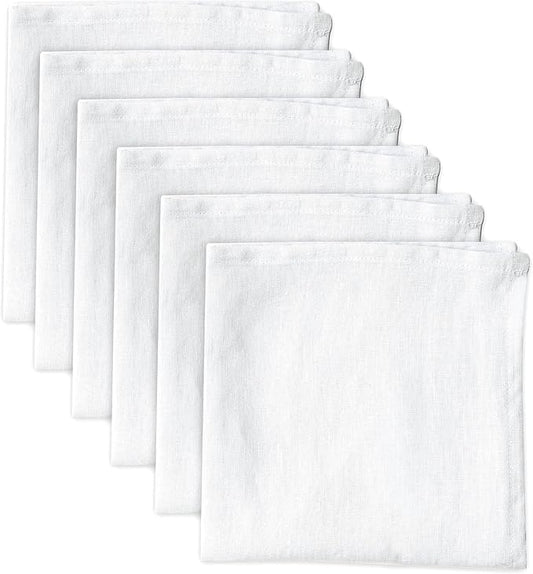 100% Pure Linen Dinner Cloth Napkins 15 x 15 Inch White - Set of 6 Pack European Flax Natural Fabric Washable for Home and Kitchen