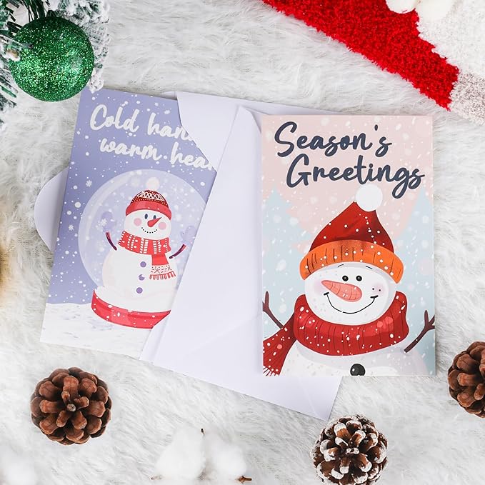 NESCCI 24 PCS Snowman Cards,Holiday Cards With Envelopes and Stickers,4x6 Inches,6 Different Designs of Snowman Greeting Cards,Cute Snowman Greetings, Kids Holiday Card